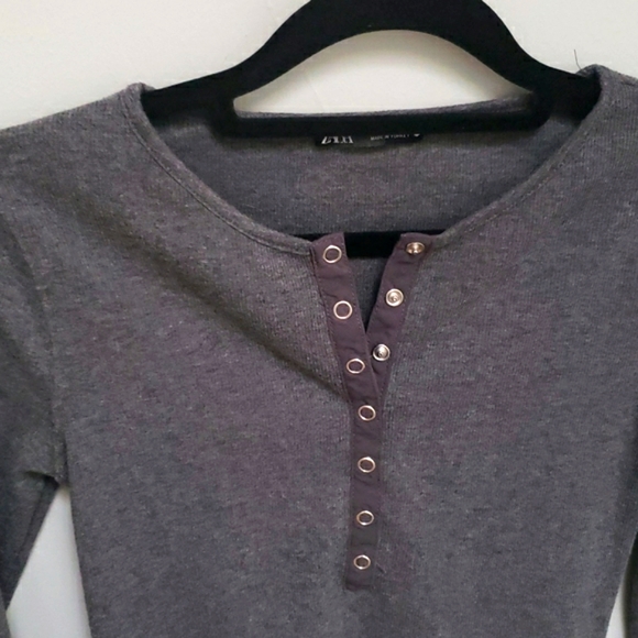 ZARA Snap Button T-Shirt Dark Gray Size S - Picture 6 of 7